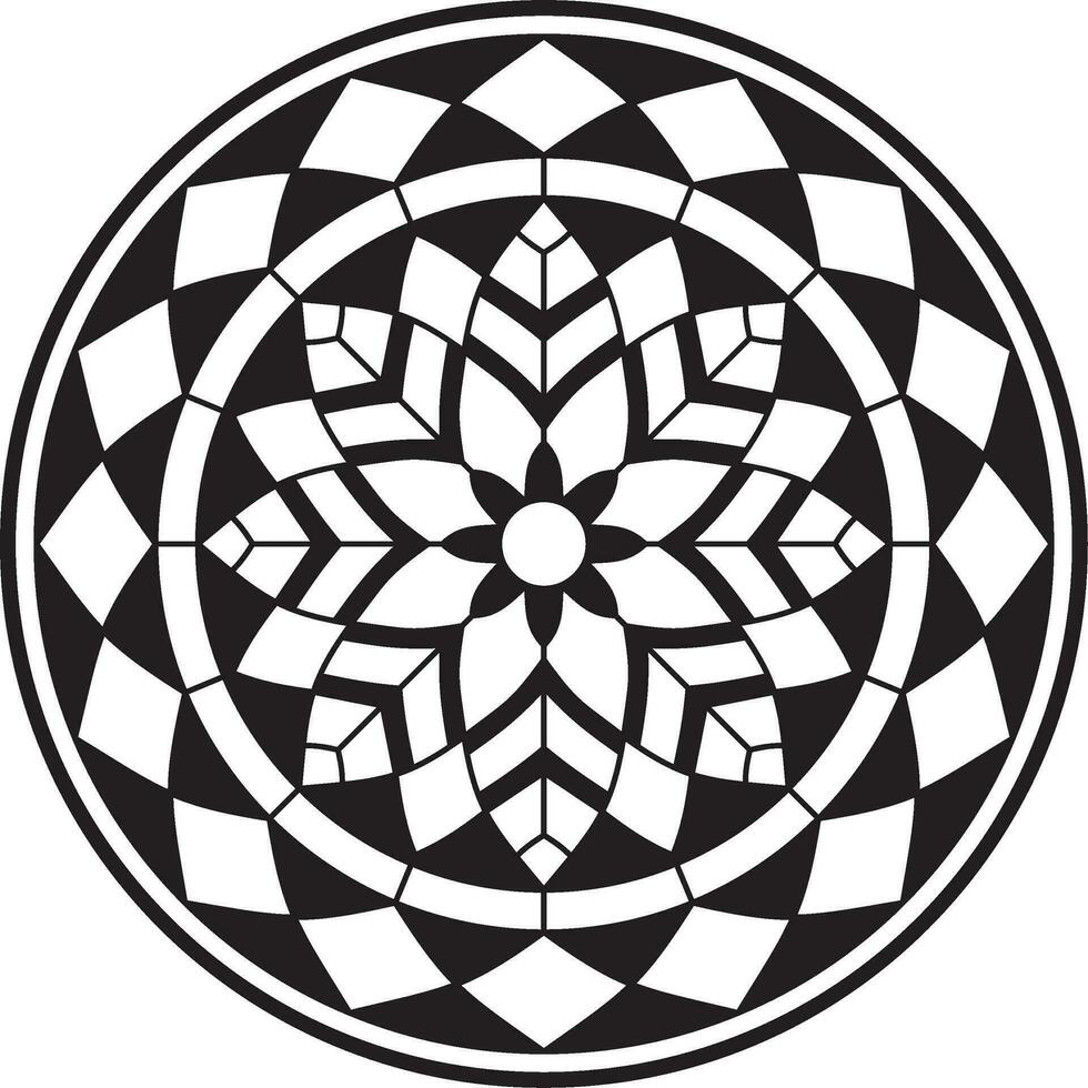vector zwart monochroom ronde patroon. mozaïek- cirkel, meetkundig ornament. vaag bloem