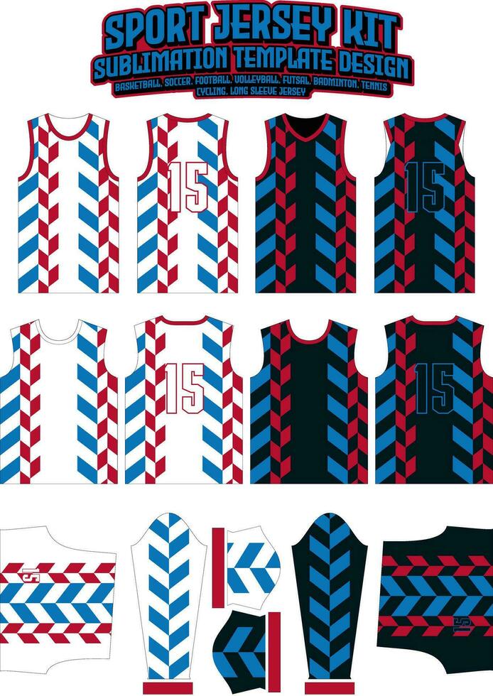 rood blauw strepen Jersey ontwerp sportkleding lay-out sjabloon vector