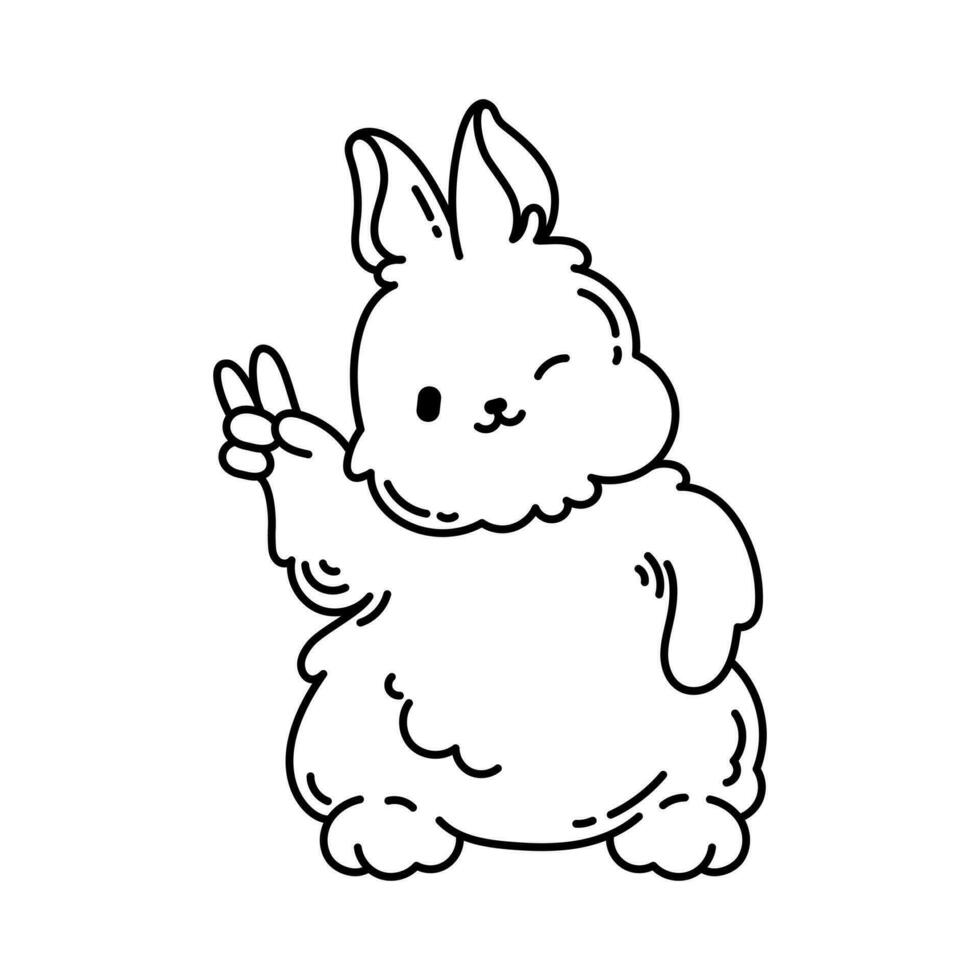 zwart en wit schattig konijn, konijn begroet. vector kleur boek voor kinderen. wild Woud dier in kawaii stijl.