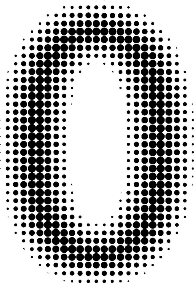 halftone effect nummers. stippel doopvont getallen 0 nul vector