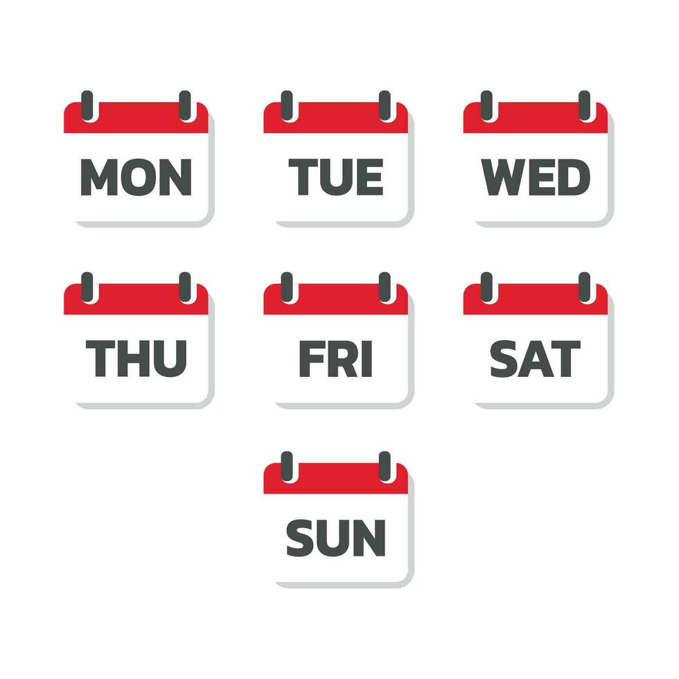 kalender en dagen van de week vector set. kleurrijk maandag, dinsdag pictogrammen.