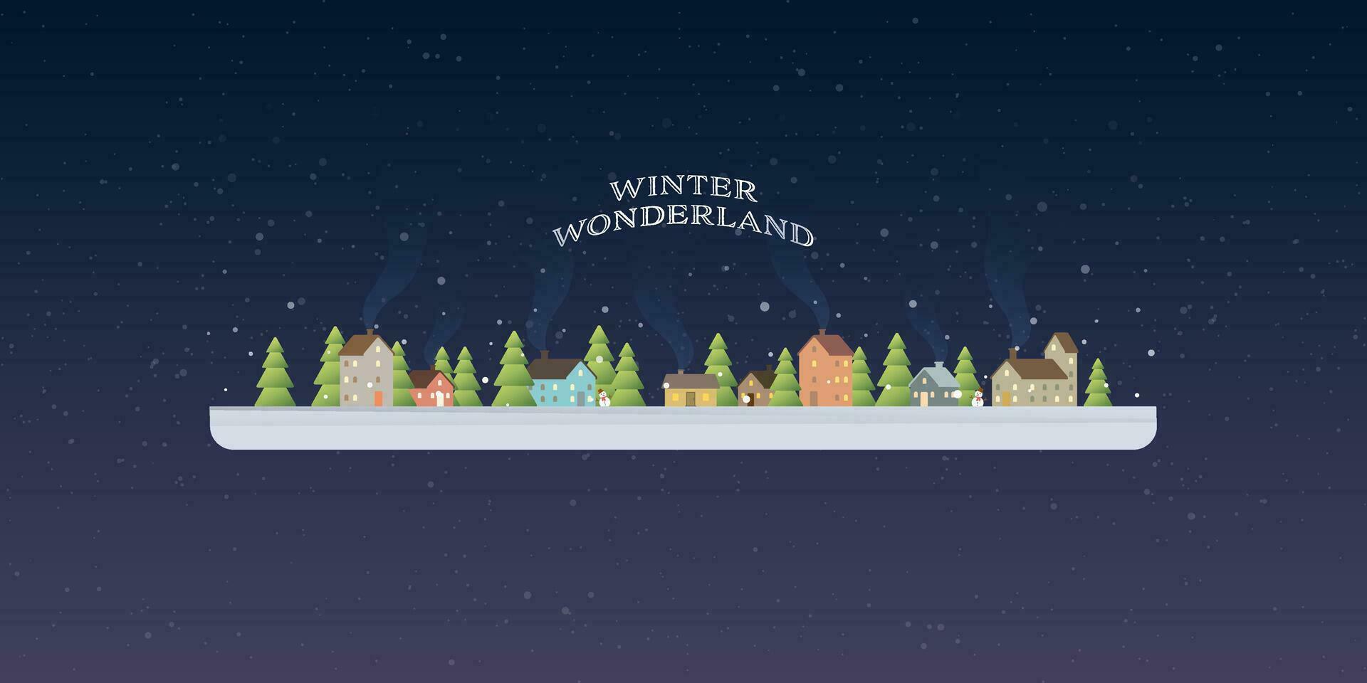 winter wonderland Bij nacht vector illustratie. vrolijk Kerstmis en gelukkig nieuw jaar groet kaart sjabloon.