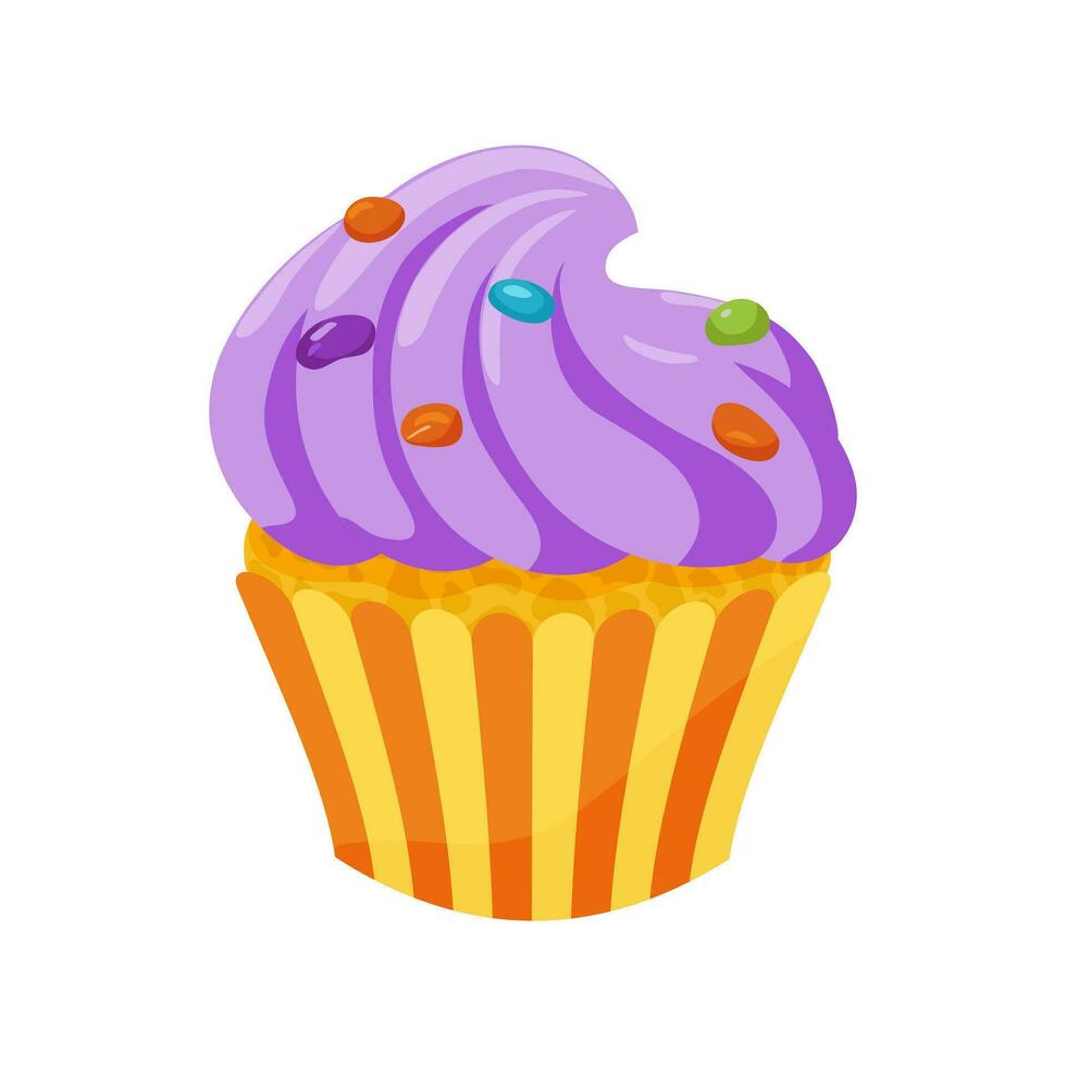 een koekje met Purper glimmertjes en kleurrijk hagelslag. zoet vakantie gebakken goederen. vector illustratie.