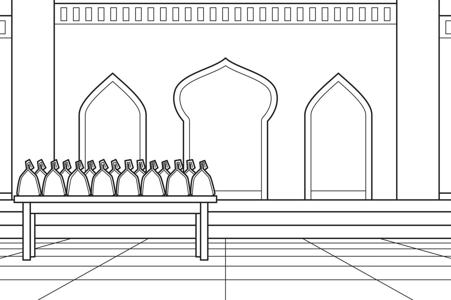 het gebruik van de binnenplaats van de moskee als een plaats om sadaqah uit te delen. vector. kleurboek. vector