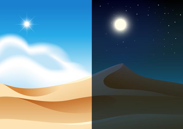 Een woestijnlandschap dag en nacht vector