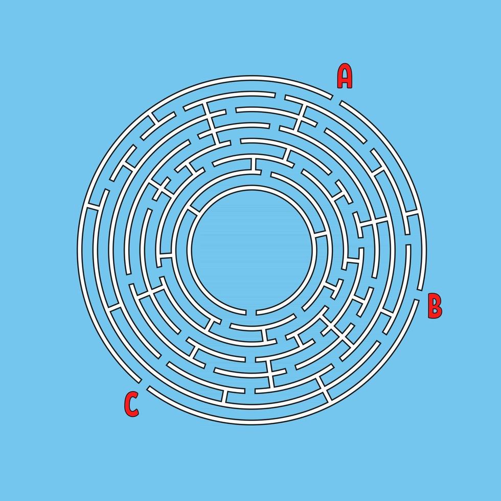 abstracte ronde doolhof. spel voor kinderen. kinder puzzel. veel ingangen, één uitgang. labyrint raadsel. eenvoudige platte vectorillustratie geïsoleerd op een achtergrond in kleur. met plaats voor uw afbeelding. vector