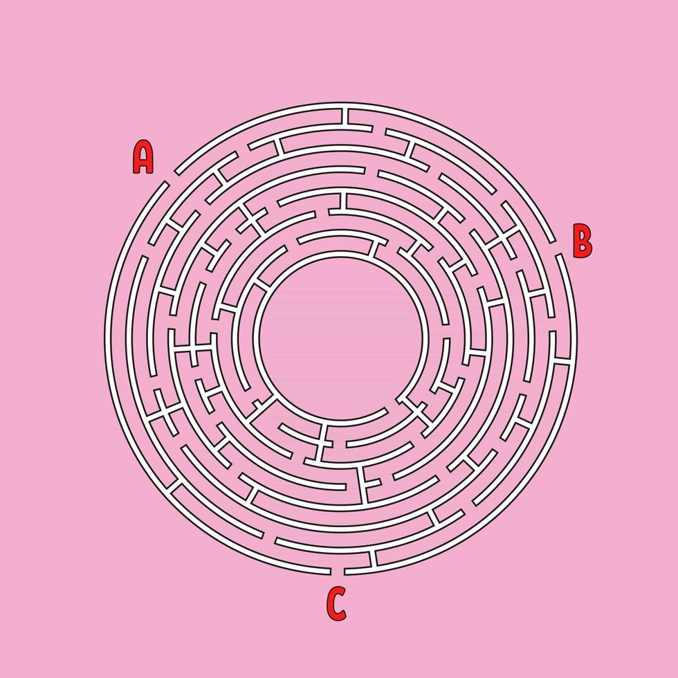 abstracte ronde doolhof. spel voor kinderen. kinder puzzel. veel ingangen, één uitgang. labyrint raadsel. eenvoudige platte vectorillustratie geïsoleerd op een achtergrond in kleur. met plaats voor uw afbeelding. vector