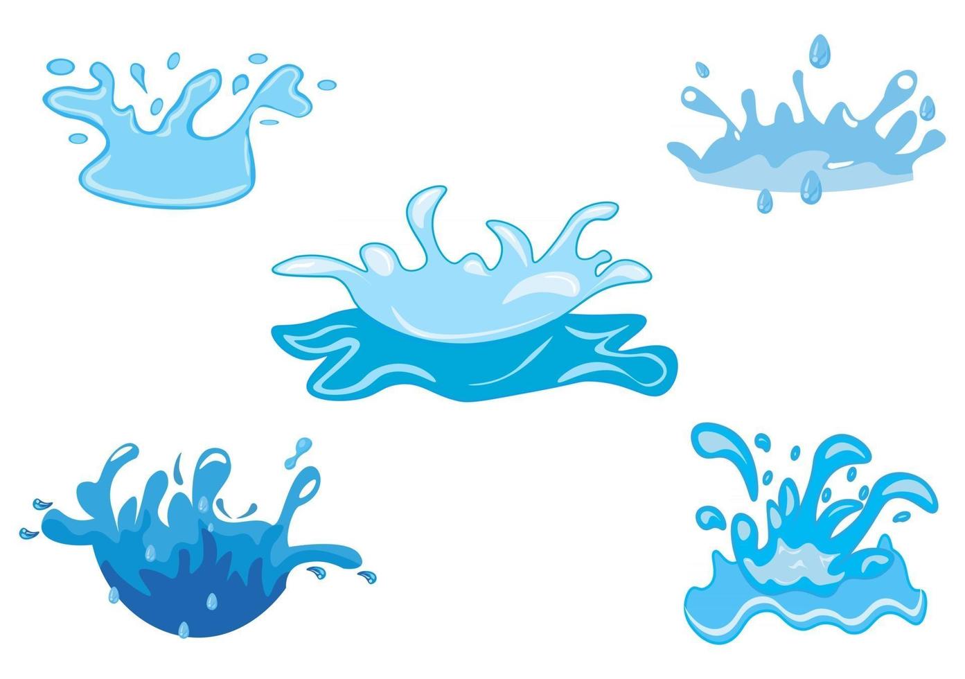 set van waterdruppel en plons van sprankelende blauwe pictogramillustratie vector