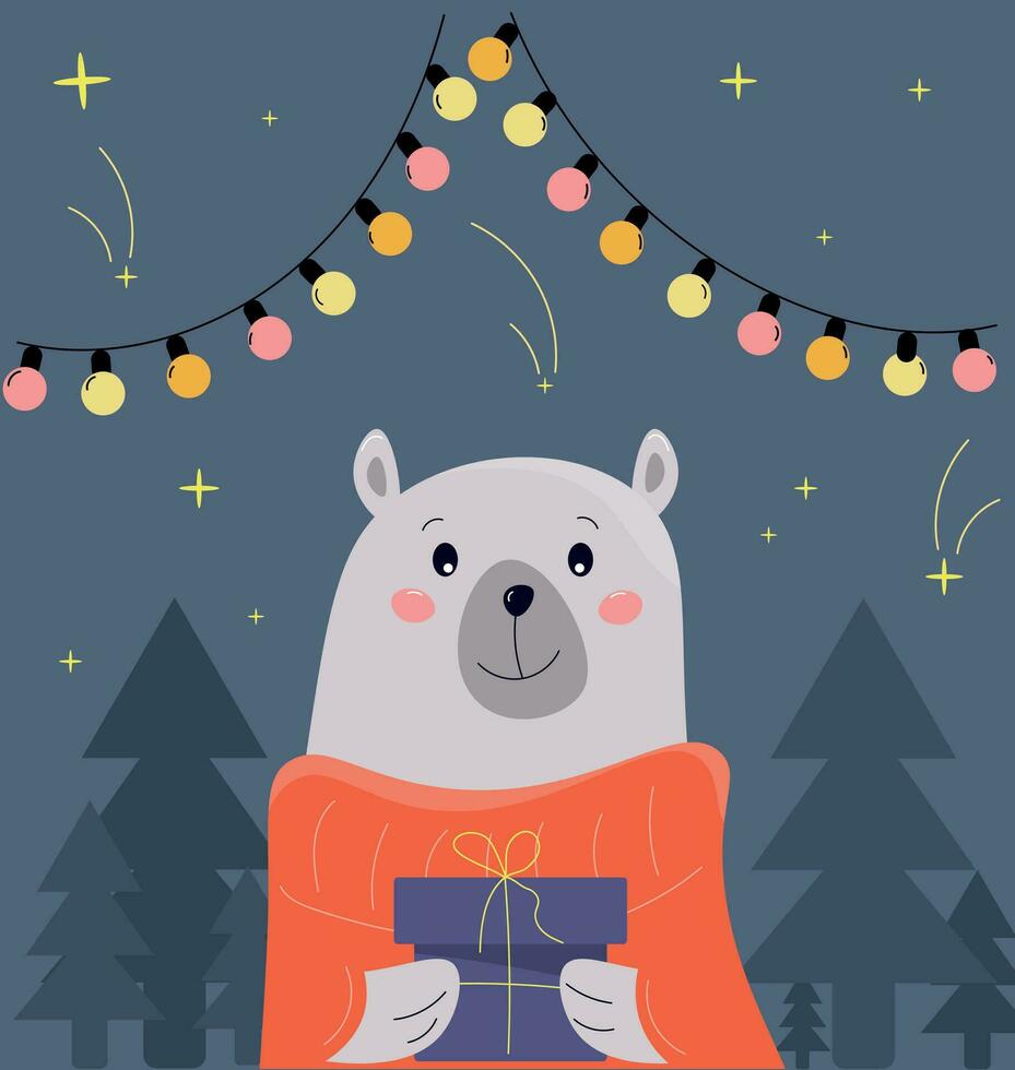 schattig beer Holding een geschenk, Kerstmis illustratie, kerstmis, Kerstmis kaart vector