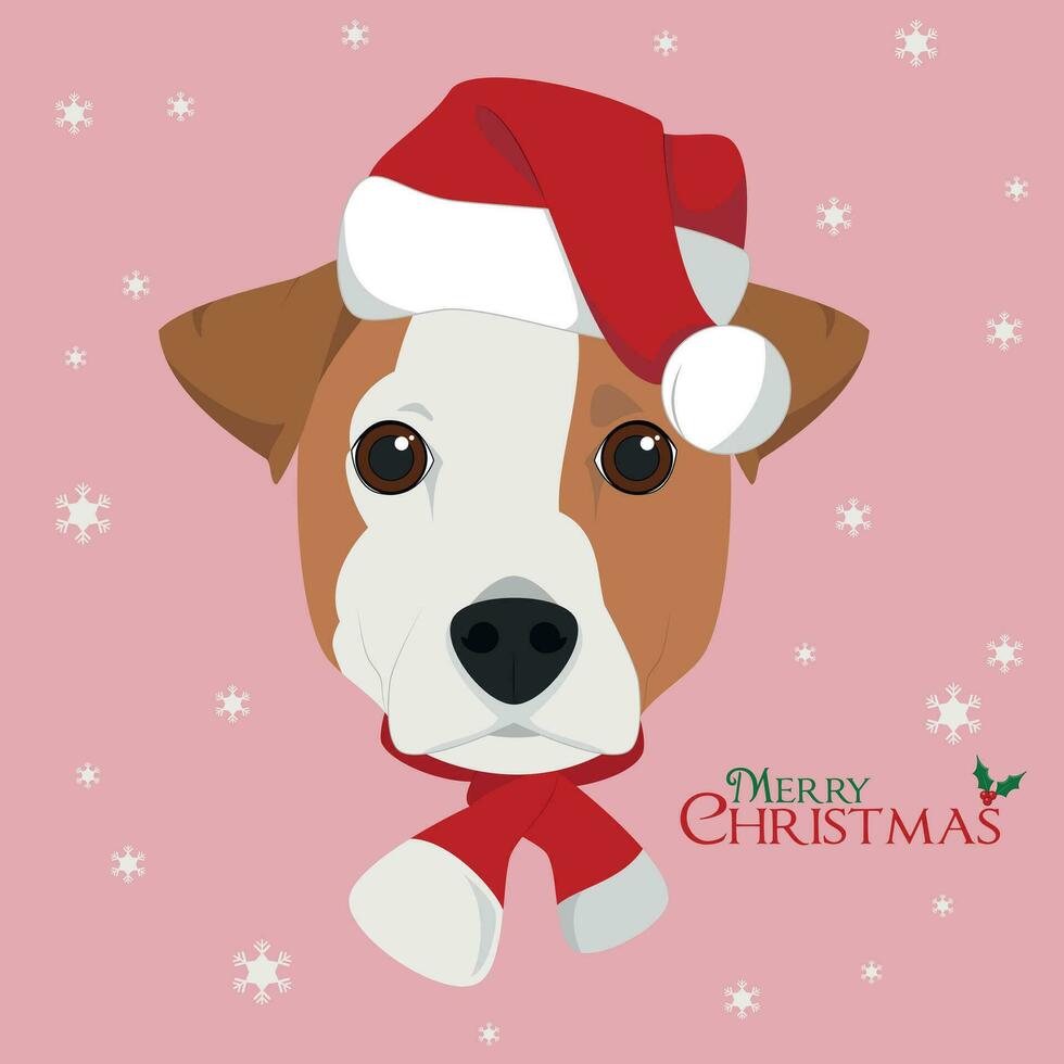 Kerstmis groet kaart. jack Russell hond met rood santa's hoed vector