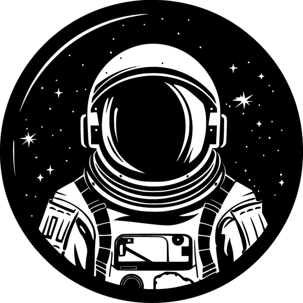 astronaut - zwart en wit geïsoleerd icoon - vector illustratie