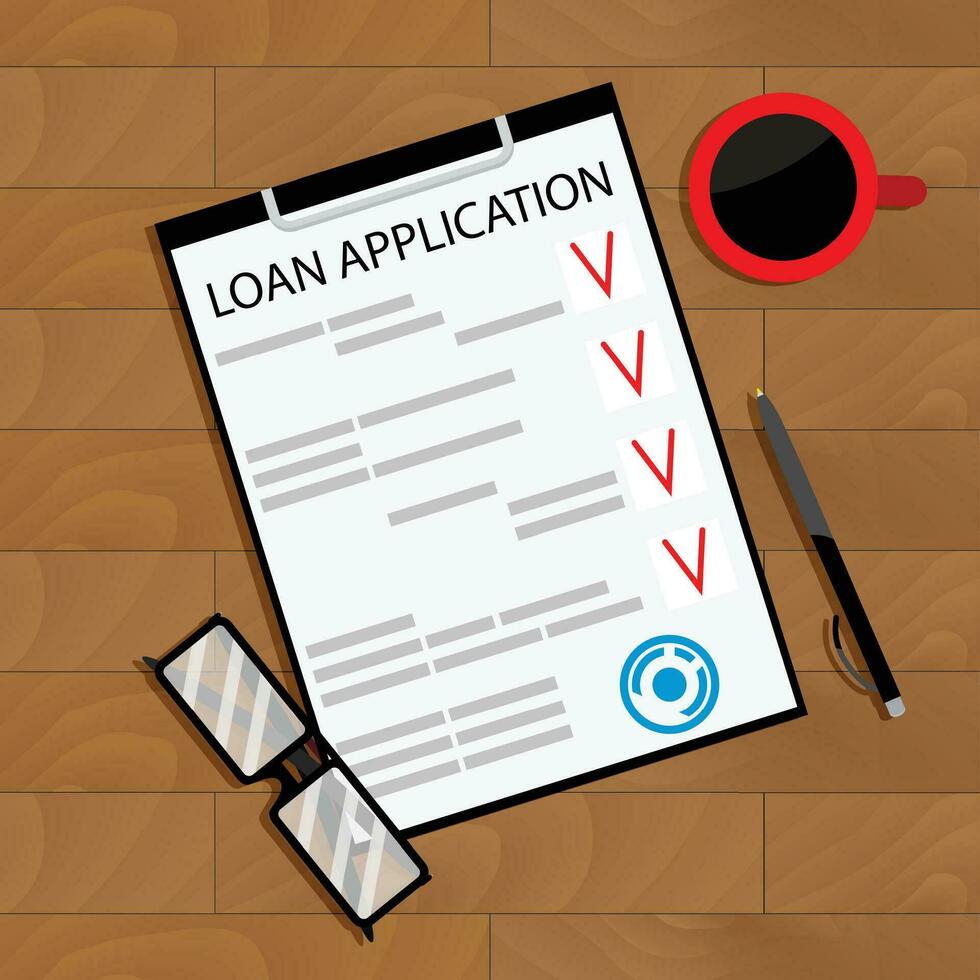 teken contract bank lening. vector bedrijf overeenkomst document, financiën toepassing illustratie
