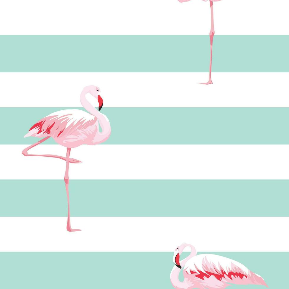 flamingo Aan een strepen achtergrond naadloos patroon vector