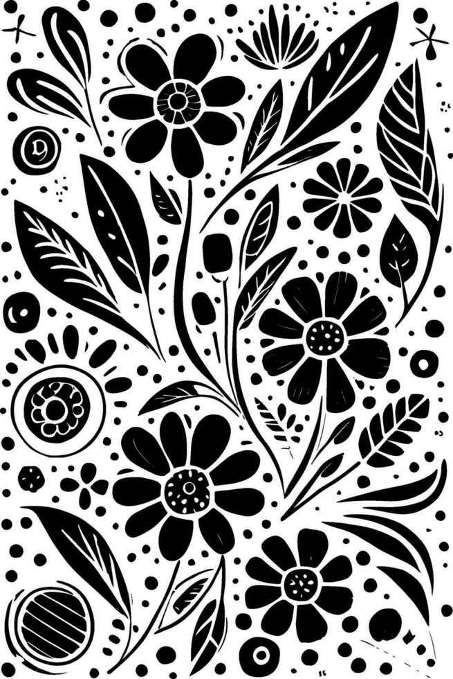 abstract zwart en wit monochromatisch hand getekend bloemen structuur patroon tekening vector illustratie