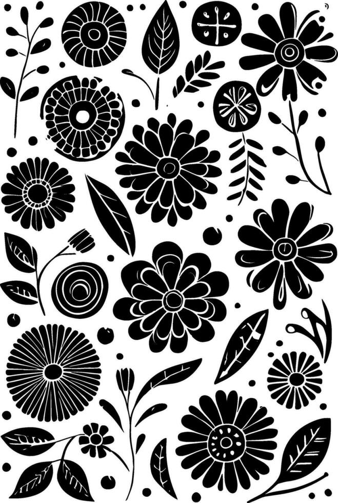 abstract zwart en wit monochromatisch hand getekend bloemen structuur patroon tekening vector illustratie