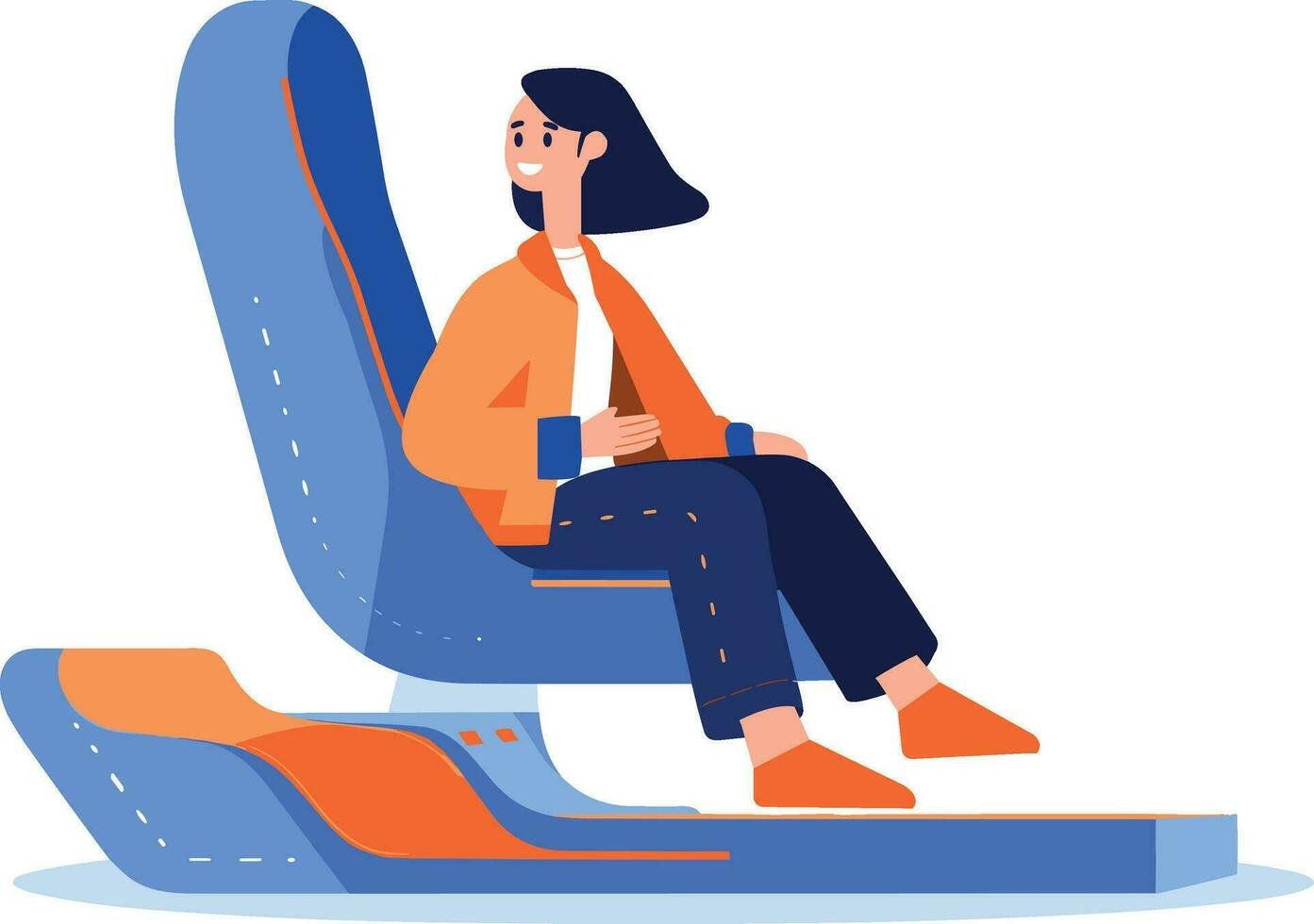 hand- getrokken toerist met stoel Aan vliegtuig in vlak stijl vector