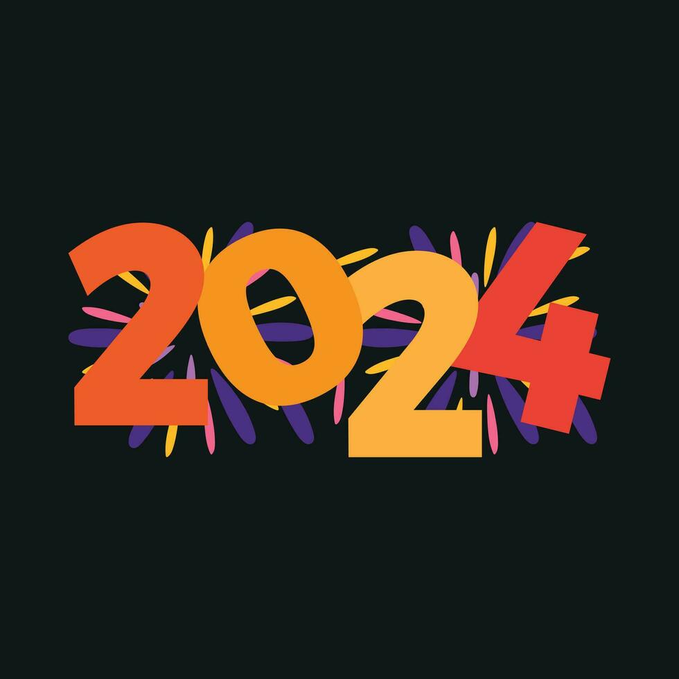 2024 gelukkig nieuw jaar, vector tekst t-shirt ontwerp, felicitatie evenement, t-shirt, partij, hoog school- of college afstuderen. belettering voor groet, uitnodiging kaart