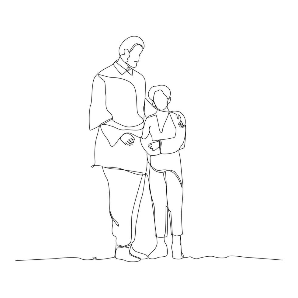 single lijn tekening van vader en zijn kinderen Holding handen uit lijn vector kunst illustratie