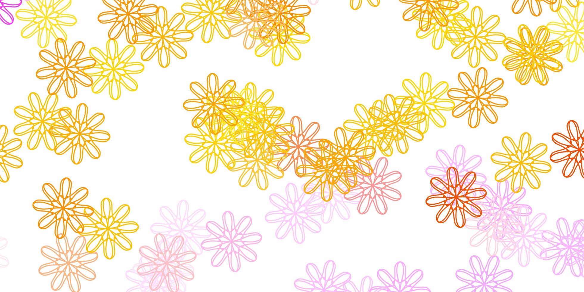 lichtroze, gele vector doodle textuur met bloemen.