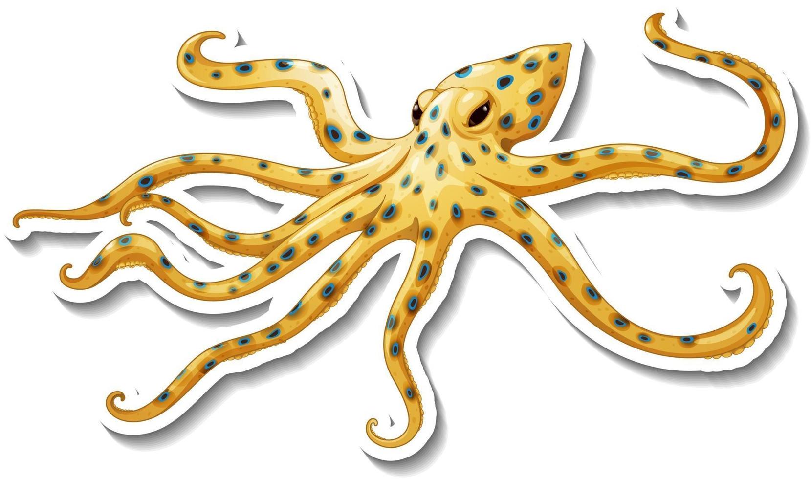 blauw-geringde octopus sticker op witte achtergrond vector