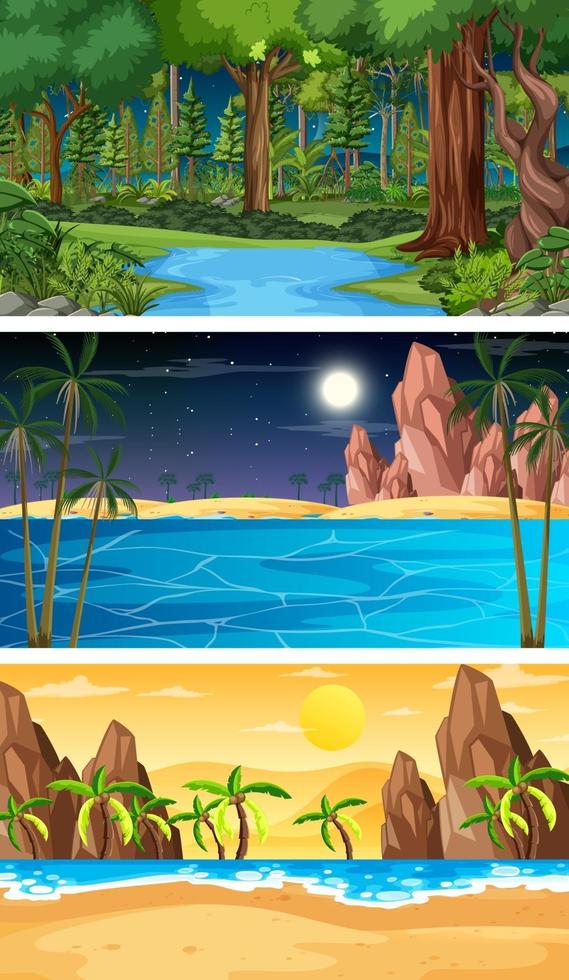 drie verschillende natuur horizontale scènes vector