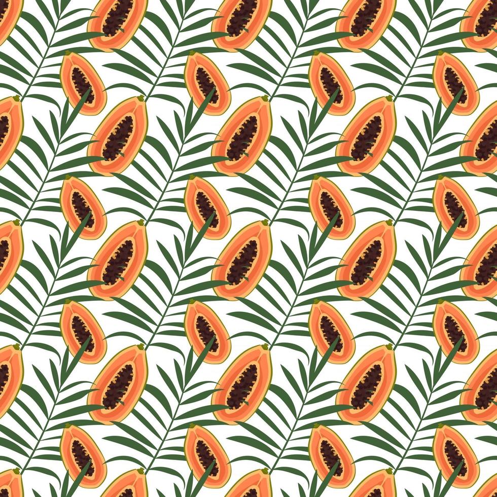 exotisch zomer naadloos patroon met papajavruchten en palmbladeren vector