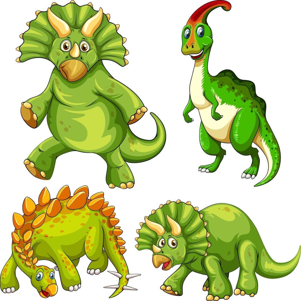 set van groene dinosaurus stripfiguur vector