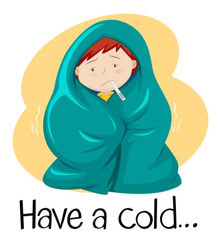 Word voor een verkoudheid met een kind in deken vector