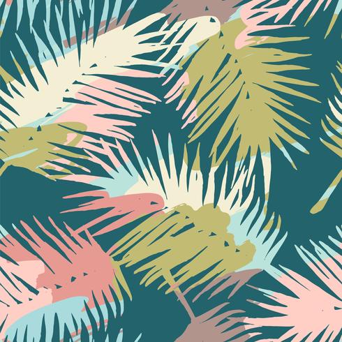 Naadloos exotisch patroon met tropische planten en artistieke achtergrond vector