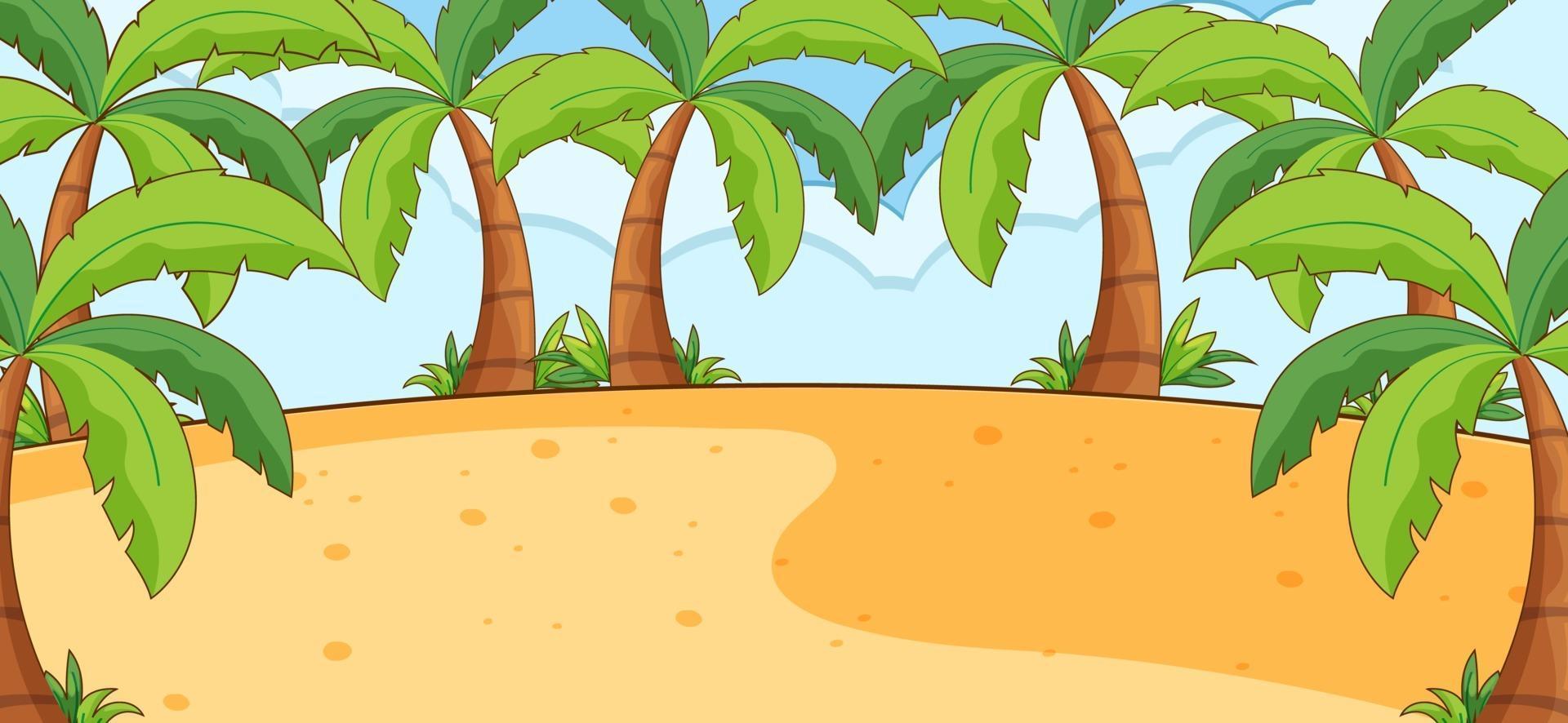 lege strandlandschapsscène met veel palmbomen vector