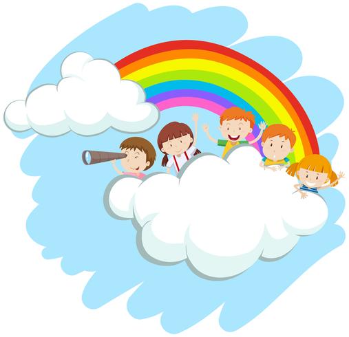 Gelukkige kinderen over de regenboog vector