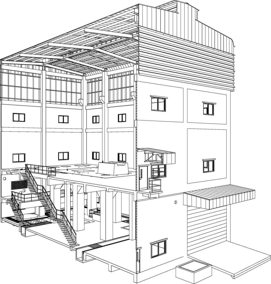 3d illustratie van industrieel gebouw vector