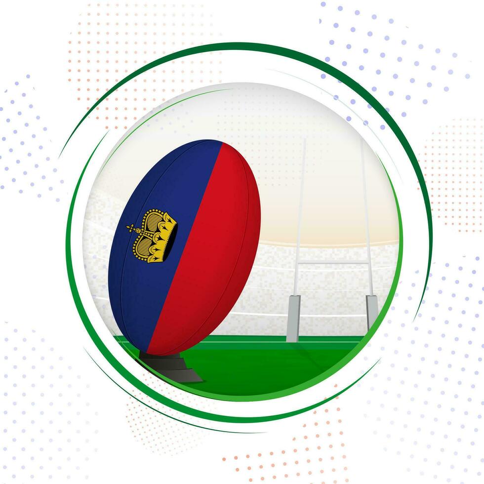 vlag van Liechtenstein Aan rugby bal. ronde rugby icoon met vlag van Liechtenstein. vector