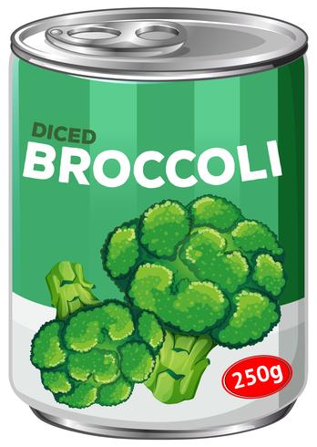 Een blik blokjes broccoli vector