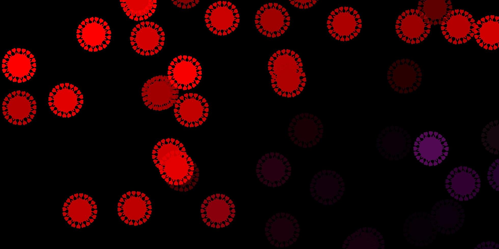 donkerroze, rode vectorachtergrond met covid-19 symbolen. vector