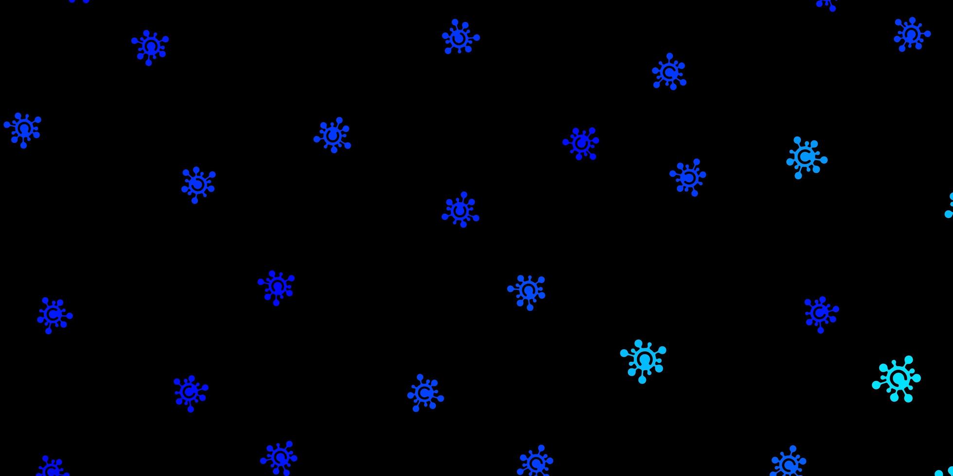 donkerblauwe vector achtergrond met covid-19 symbolen.
