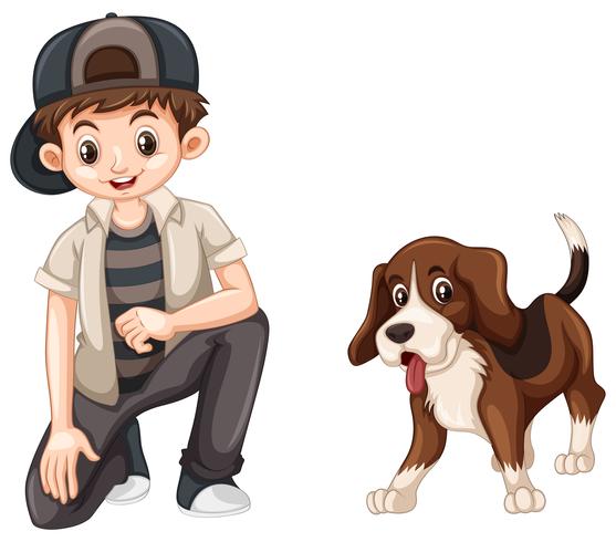 Kleine jongen en schattige beagle hond vector