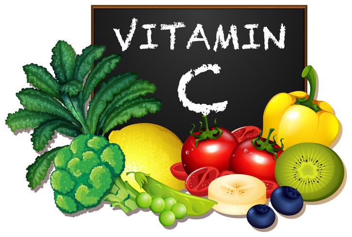 Een set vitamine C groente en fruit vector