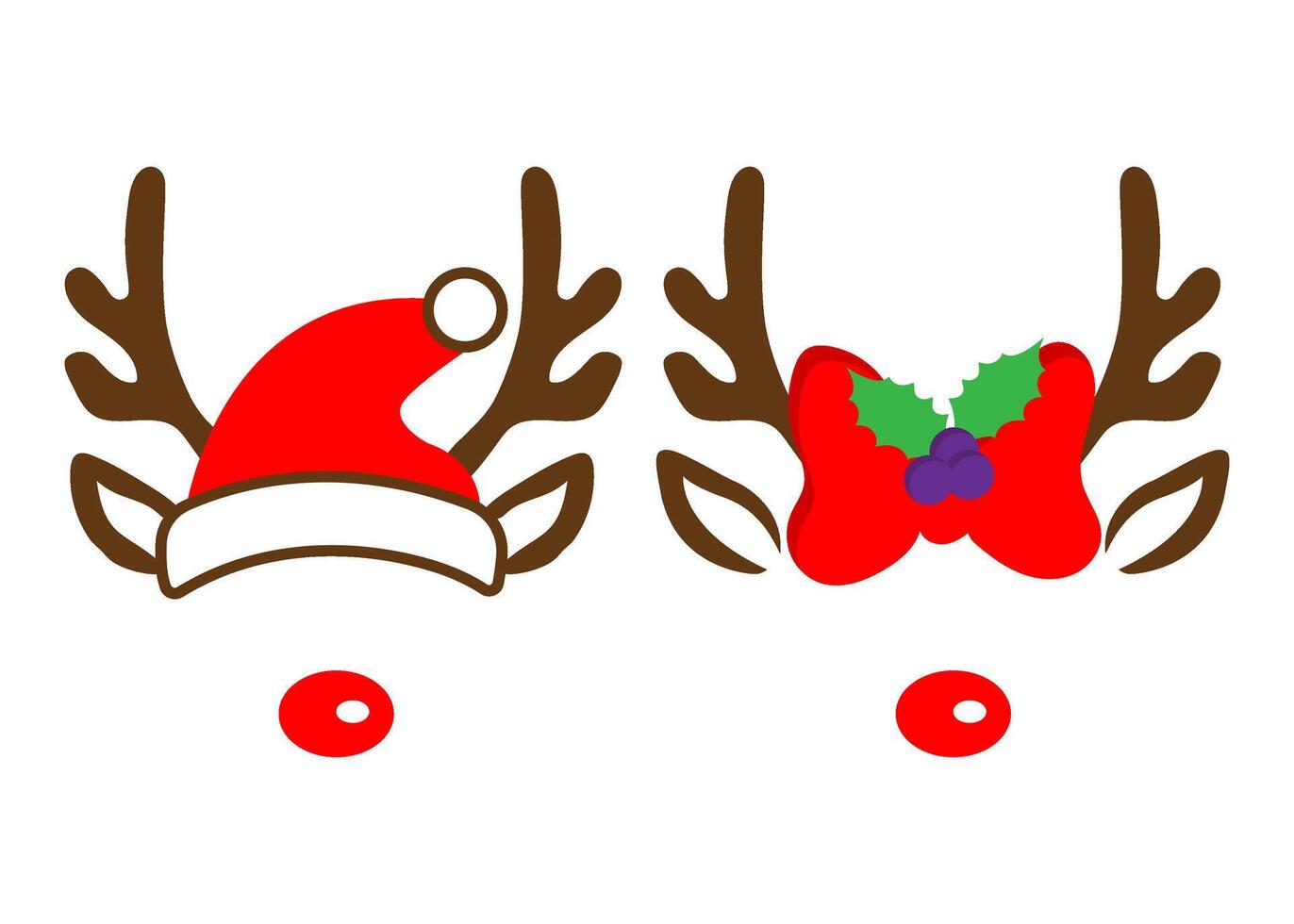 Kerstmis gewei met boog, rendier hoed en oren, stier hoorns. grappig maskers kinderen vector