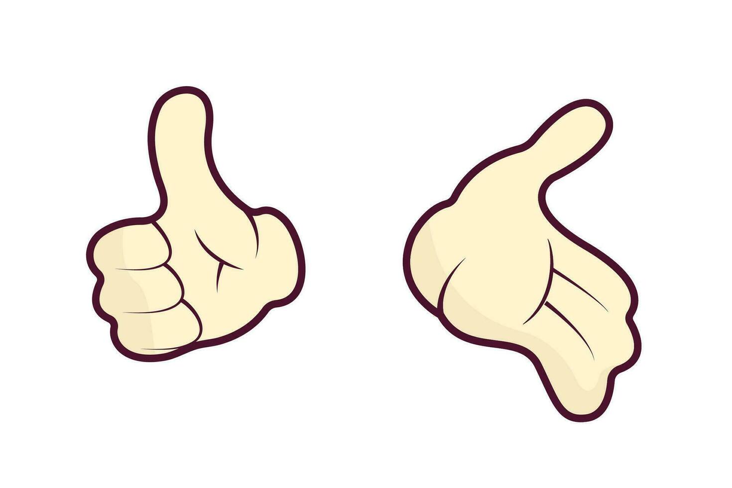 tekenfilm hand- gebaar. vinger duim omhoog. vector illustratie van menselijk handpalmen.