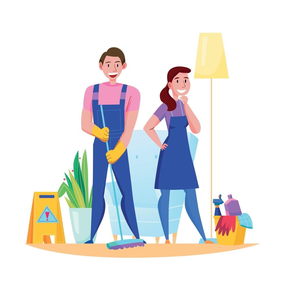 schoonmaak service platte samenstelling vectorillustratie vector