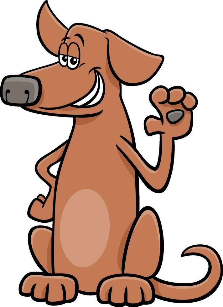 tekenfilm zittend bruin hond dier karakter golvend zijn poot vector