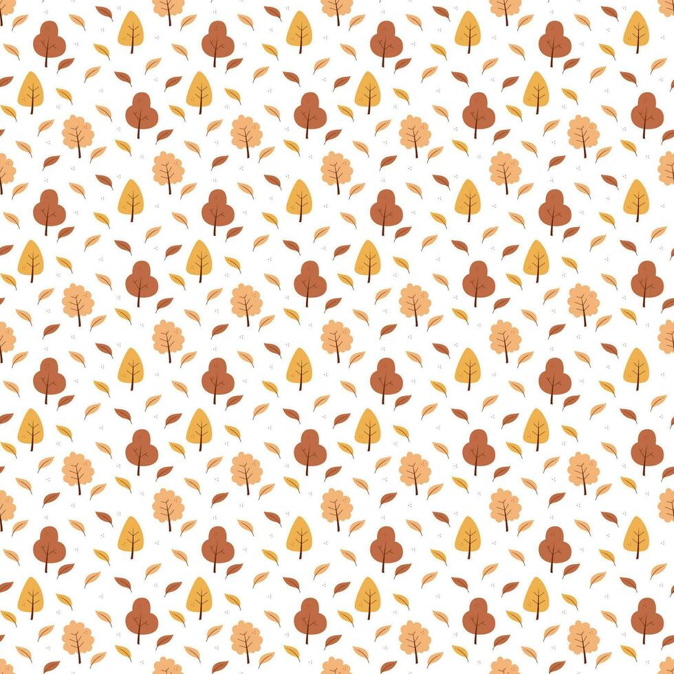 naadloos patroon met herfst bladeren en bomen. kleur vlak vector illustratie.