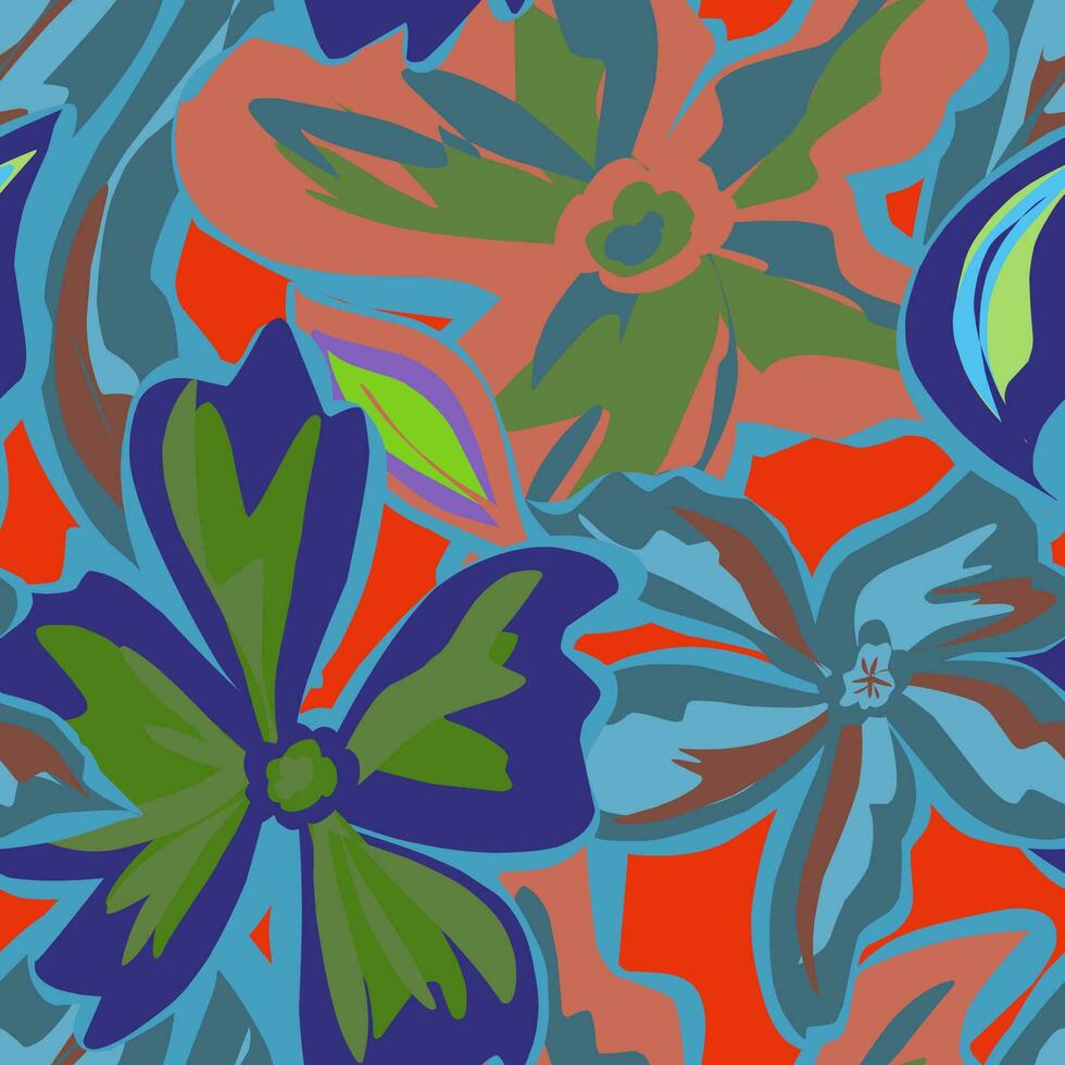 een kleurrijk bloemen patroon Aan een oranje achtergrond vector