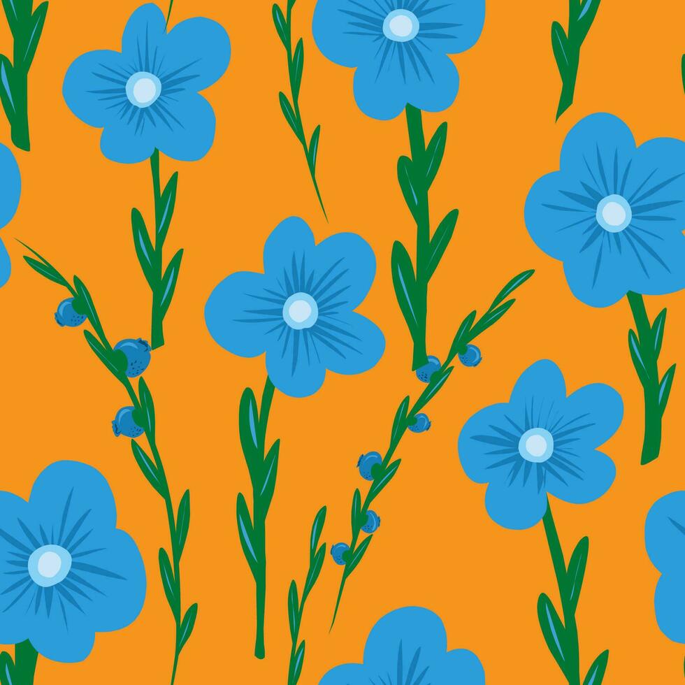een blauw bloem patroon Aan een oranje achtergrond vector