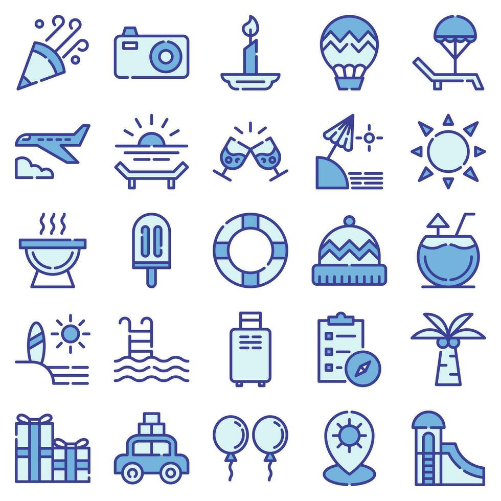 vakantie blauw kleur pictogrammen set. de verzameling omvat web ontwerp, toepassing ontwerp, ui ontwerp. vector