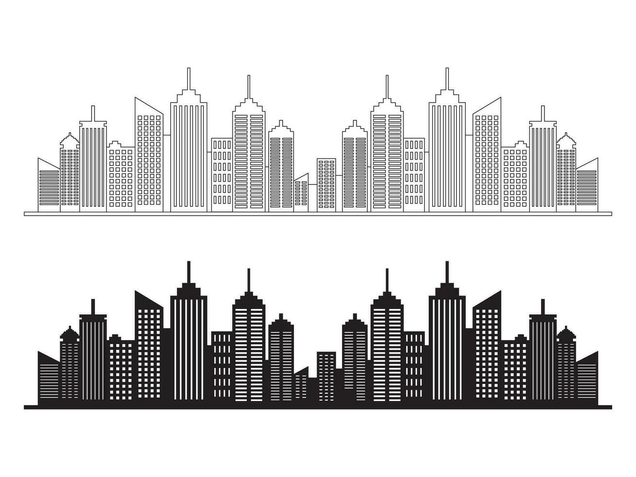 silhouet van wolkenkrabbers. modern vlak stad architectuur stedelijk stad landschap vector