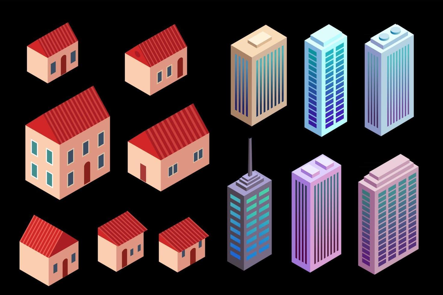 vector isometrische huizen en wolkenkrabbers