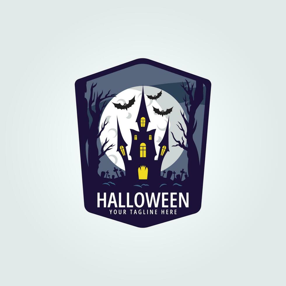 halloween logo icoon ontwerp inspiratie met knuppel, boom, kasteel en maan vector illustratie