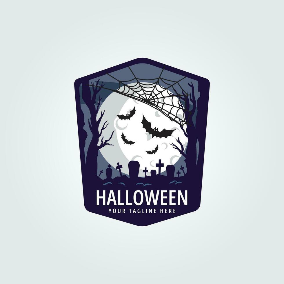 halloween logo icoon ontwerp inspiratie met knuppel, boom, graf, maan en spin web kasteel vector illustratie
